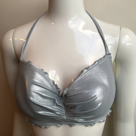 SunDazed 34 DD Bra cup solid silver metallic underwire top set shirred ruffled - Picture 11 of 13